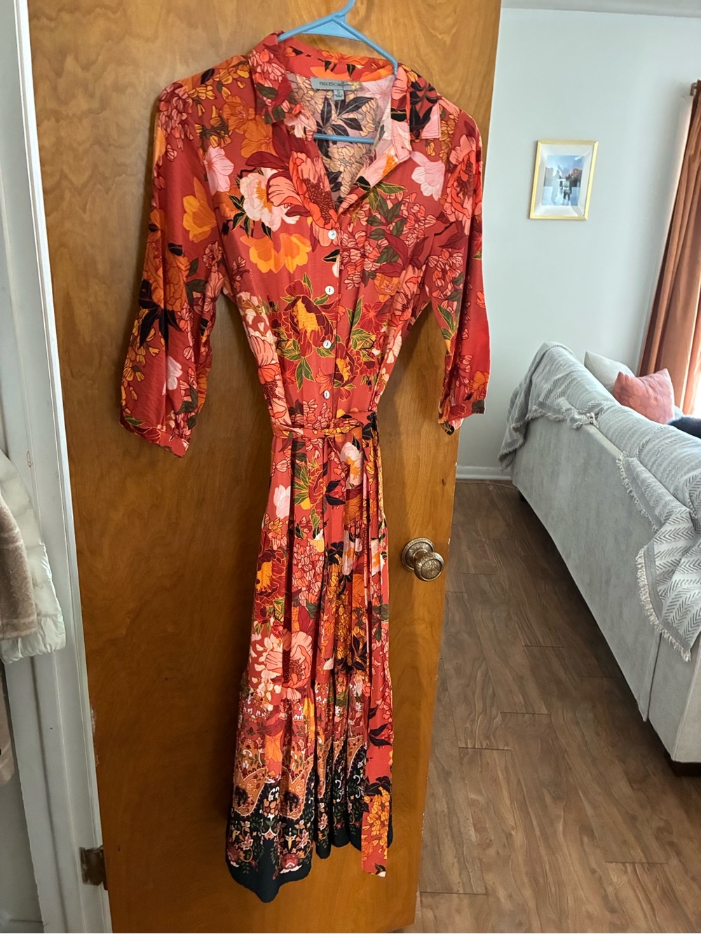 Floral Button-Front Midi Dress in Rust Red